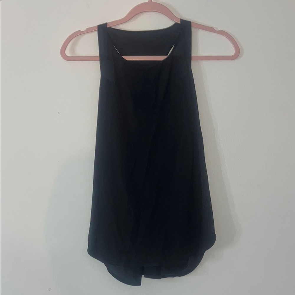 Athleta Black Solid/Mesh Asymmetrical Cut Out Tank Top